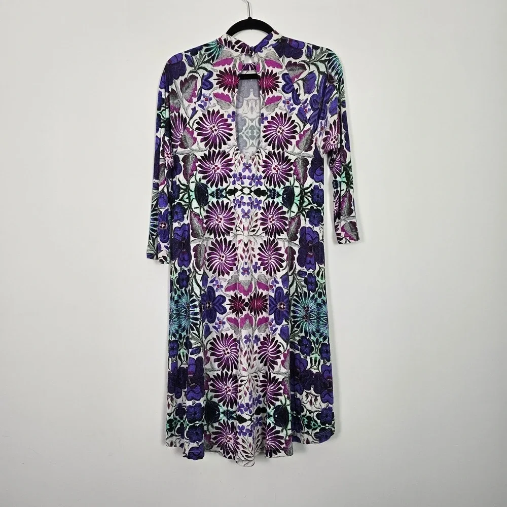 Free People Floral Midi Dress Womens S Purple‎ Kaleidoscopic Boho Keyhole Back
